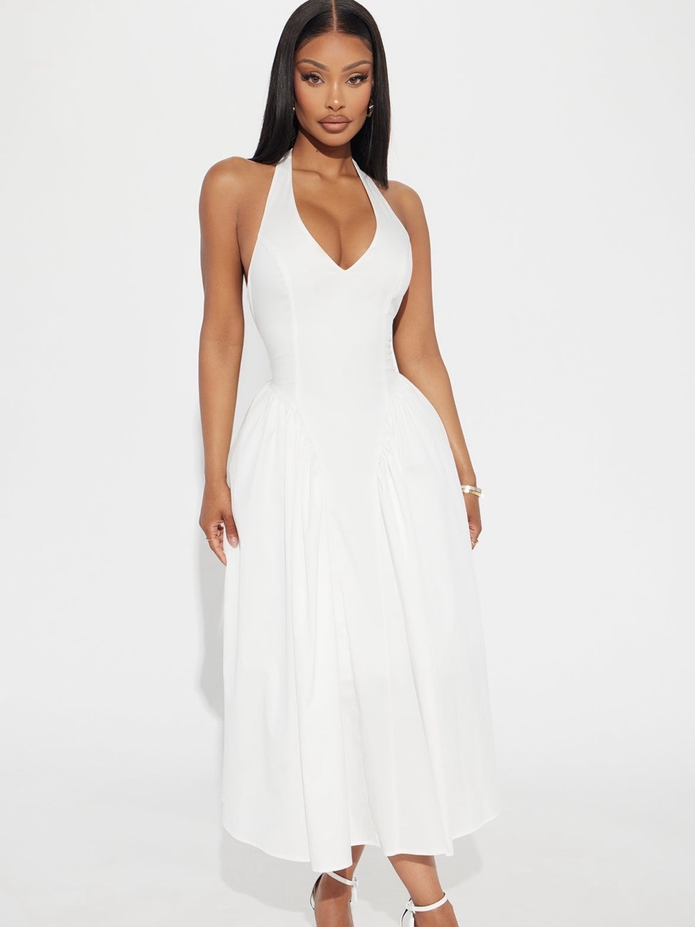 Fashion Nova White Halter Midi Dress - V-Neck